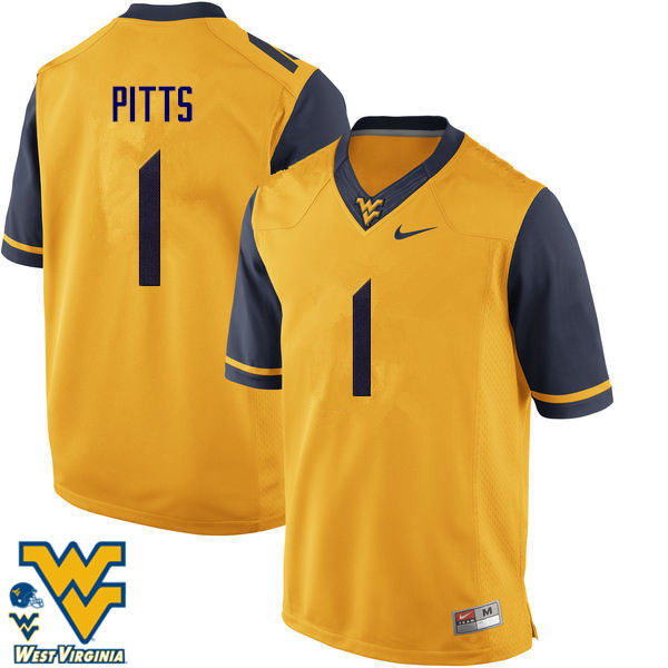 Men #1 Derrek Pitts West Virginia Mountaineers College Football Jerseys-Gold - Click Image to Close